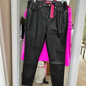 Nwt 10 Lilly Pulitzer Black Coated Eagan jean pants high rise leather - like